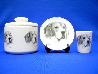 beagle jar plate shot glass
