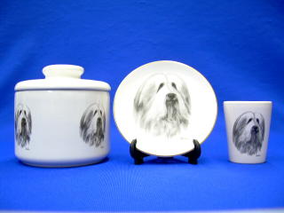 bearded collie jar plate shot glass