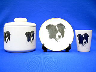 border collie jar plate shot glass