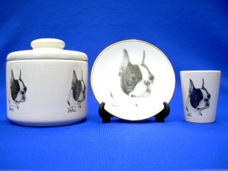 boston terrier jar plate shot glass
