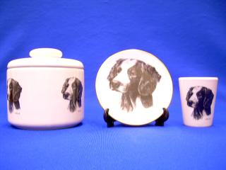 brittany spaniel jar plate shot glass