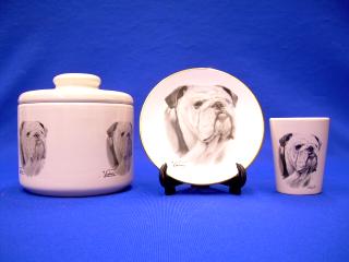 bull dog jar plate shot glass