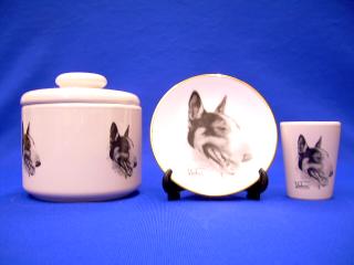bull terrier jar plate shot glass