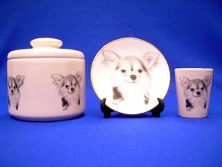  long hair chihuahua jar plate shot glass