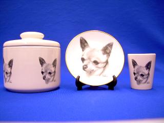 chihuahua jar plate shot glass