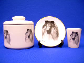 collie jar plate shot glass
