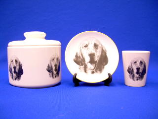 english setter jar plate shot glass