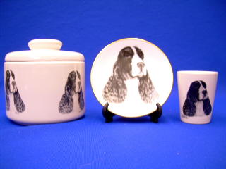 springer spaniel jar plate shot glass