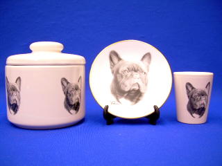 french bulldog jar plate shot glass