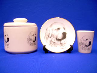 great pyrenees jar plate shot glass
