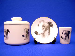 greyhound jar plate shot glass