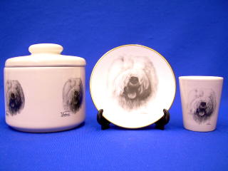 old english sheepdog jar plate shot glass