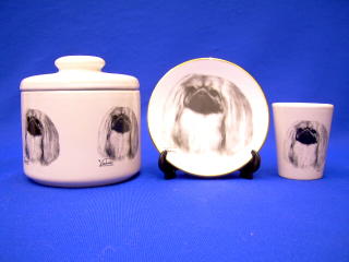 pekingese jar plate shot glass