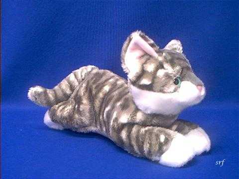 stuffed grey tabby cat