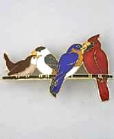 bluebird cardinal chickadee wren pin brooch
