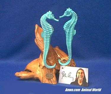 teal seahorse figurine statue pair by john perry