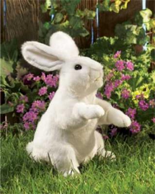 white rabbit puppet standing folkmanis