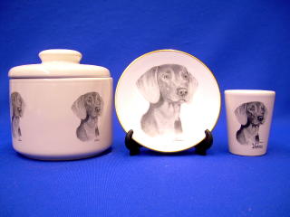 weimaraner jar plate shot glass