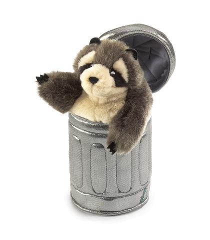 Raccoon Puppet in Garbage Can
